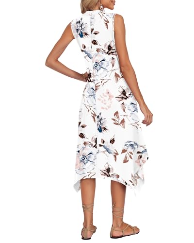 Image of AUSELILY Womens Summer Midi Dress V Neck Sleeveless Casual with Pockets | Flowy womens summer dress with asymmetrical hem, great for beach, vacation and daily wear