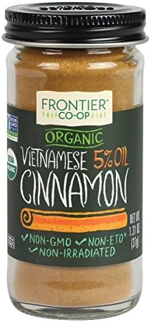 Frontier Organic Ground Vietnamese Cinnamon, 1.31 Ounce Bottle, Premium Quality Cinnamon, Full Balanced Spicy Flavor, Kosher
