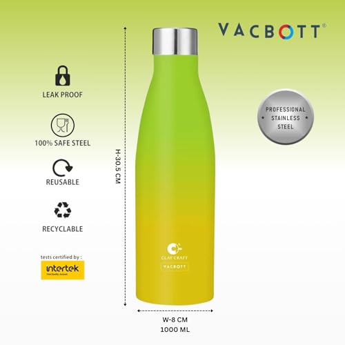 Image of Clay Craft Vacbott Gerald Double Tone Double Walled|18 Hours Hot and 24 Hours Cold Vacuum Insulated|Thermosteel|Flask 1000ml|2 Pcs, Steel Bottles for Travelling|BIS Certified|1Year Limited Warranty