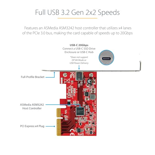 StarTech.com Placa PCIe de 1 porta USB 3.2 Gen 2x2, adaptador USB-C 20Gbps PCI Express 3.0 x4, somente dados, Windows/macOS/Linux, TAA - Imagem 3