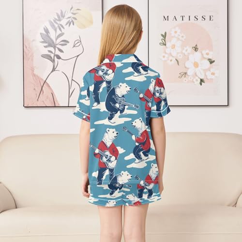 ALAZA Bear Polar Guitar Pajamas Satin Pajama Set Short Sleeve Button Down Sleepwear4