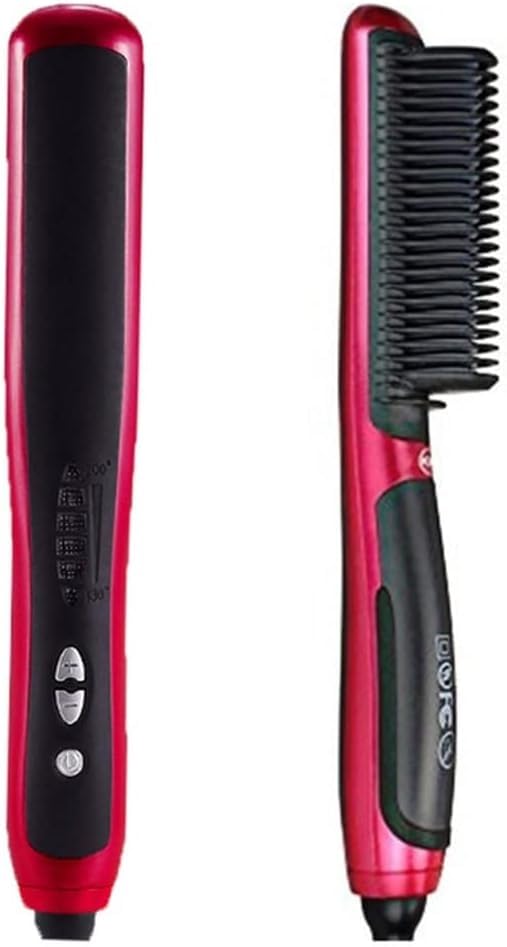 Plancha para Barba y Cabello con Cepillo Eléctrico, Estilizador Térmico Mini con Placas de Cerámica (Color: Rojo) miniatura 1