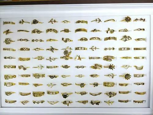 Venta al por Mayor, Lote de 50 100 Unidades, Anillos de Plata Antiguos con diseño de Rosas para Mujer, joyería variada, Oro, 50 Unidades