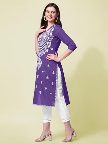 Image of MIRCHI FASHION Pure Cotton Lucknowi Chikankari Embroidered Kurta Set | Straight Fit Kurta Pant Outfit | Ethnic Office Wear & Daily Style 2 Piece Collection