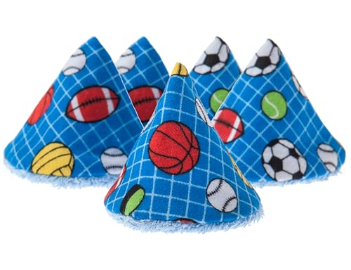 Image of Washable Cotton Pee-Pee Teepees that Shield Baby Boys Pee During Diaper Changes. Makes a Great add-on Gift for a Baby Shower Thanks to its Fun, Gift-Ready Store Packaging. 5 Pack. Sports Balls