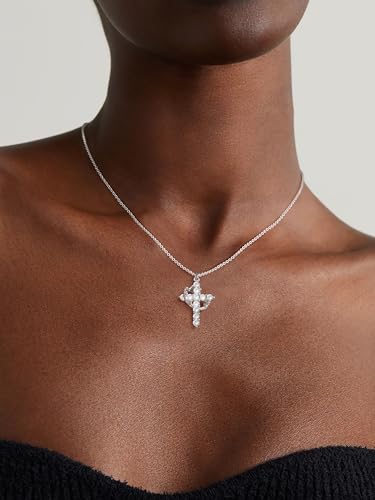 Cross Necklace for Women - Dainty Necklaces Trendy Small 14K Gold Plated Hypoallergenic Infinity Crown Cross Cubic Zirconia Pendant Box Rope Chain Necklace for Women Non Tarnish Jewelry Gift