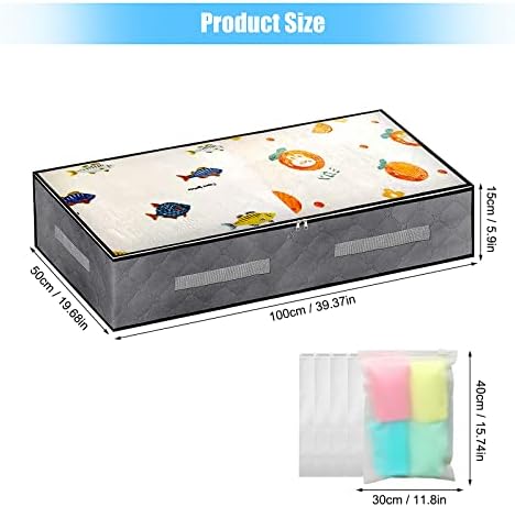 Yotako Under Bed Storage Box with Lid- 2Pcs, 5Pcs Large Frosted Resealable Bag Under Bed Storage Bag with Zip Under-bed Storage Organiser Clear Window Reinforced Handle for Clothes Quilts - Grey