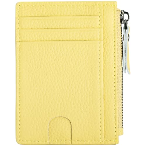 Image of Slim Wallet for Women Small Leather RFID Blocking Credit Card Holder Minimalist Front Pocket Wallet with Coin Purses & Pouches,Yellow
