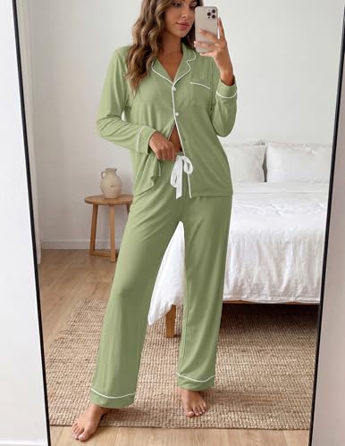 Image of ZMJ Womens Pajamas Sets 2 Piece Long Sleeve and Pant Pj Sets Button Up Sleepwear