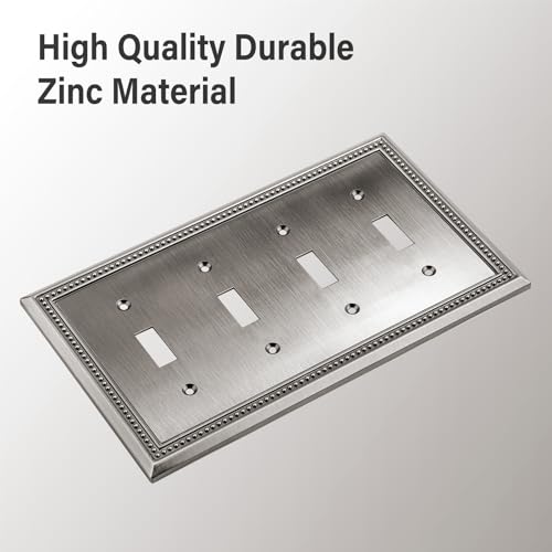 Image of Henne Bery Sunken Pearls Heavy Duty Decorative Wall Plate Switch Plate Outlet Cover (Quad Toggle, Heirloom Silver)