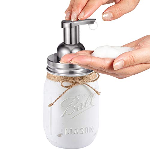 Mason Jar Bathroom Set（3 Piece）-Foaming Soap Dispenser, Toothbrush Holder,Flower Vase,For Wedding House Decor Countertop And Vanity Organizer Bathroom Kitchen Farmhouse Décor (Brushed Nickel #TOP4