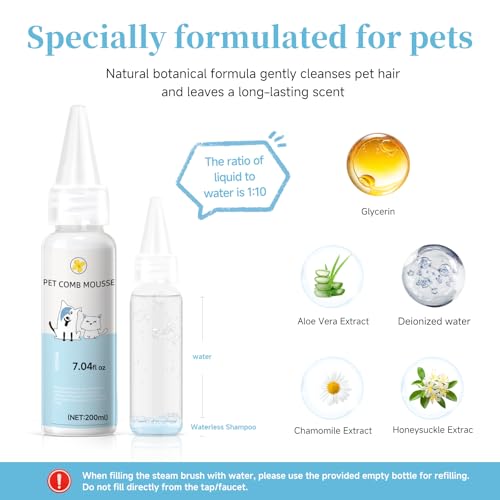 Image of Pet Steam Brush Spray Refill for Dogs & Cats - Concentrated Waterless Shampoo, Pet Comb Leave-In Serum, 3-in-1 Grooming Spray Comb Mist, 1*Shampoo(Steam Brush not Included)