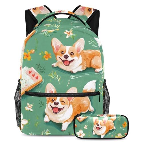 Sac à dos Corgi grand format avec trousse assortie pour écoliers