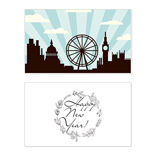 Tarjeta del Reino Unido con silueta del London Eye para mensaje de Año Nuevo