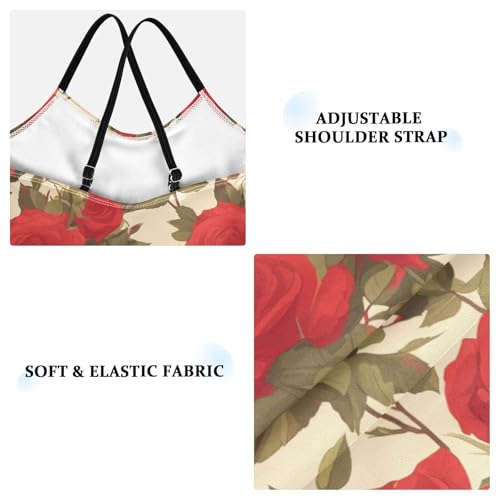 KLL Floral Pattern Red Roses Girls 1 Piece Bathing Suit Summer Swimwear Adjustable Strap Quick-Dry3