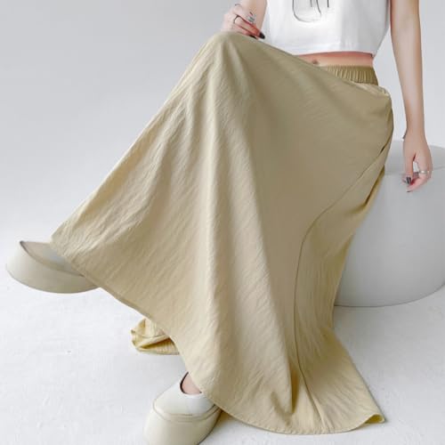 Monkay Cotton Linen Maxi Skirt for Women High Waist Elastic A-Line Flowy with Pockets Lightweight Basic Fashion Chic Beach4