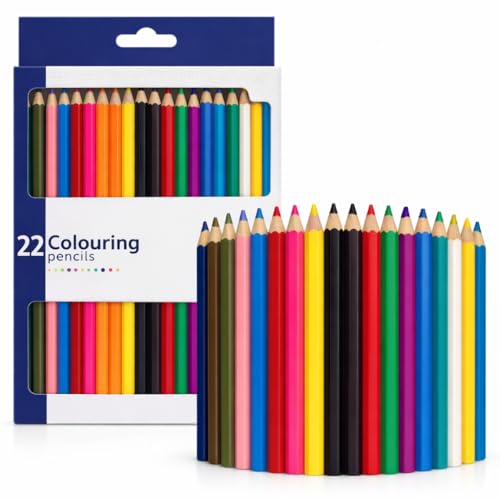 HiFEN - HiFEN® Colouring Pencils, 22 Assorted Coloured Pencils, Easy Sharpen and Break Resistant Drawing Tools for Art & Craft, Ideal for Kids Aged 3+