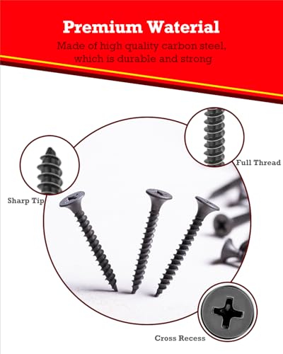 YOOPIN Schrauben Set 450 Stück, M3 M3.5 M5 Holzschrauben Set, Kohlenstoffstahl Schwarz Schrauben, Senkkopf Selbstschneidende Schrauben, Schnellbauschrauben, Gipskarton Schrauben für Reparatur