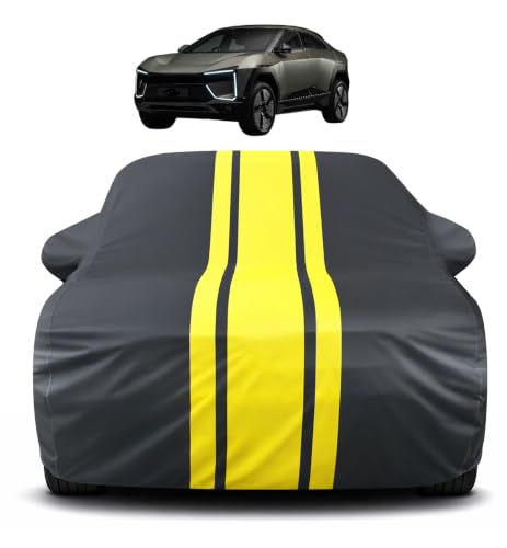 Image of Auto Hub Car Cover Compatible with Volvo BE 6 with Mirror Pocket, Soft Cotton Lining, BE 6 Car Cover Waterproof - Yellow-Black
