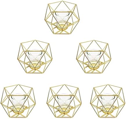 Geometric Tealight Candle Holders Gold Votive Wedding Centerpieces for Tables Table Centerpiece Stand Tea Light Decorative Home Modern Geo Decoration Christmas Décor Candelabra Glass Birthday Party