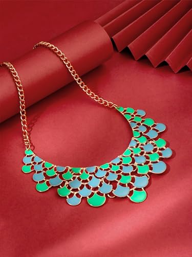 Image of Yellow Chimes Choker Necklace for Women Retro Bohemia Leaves Blue Green Choker Necklace for Women and Girls