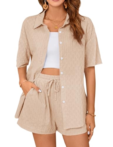Blooming Jelly Womens 2 Piece Linen Sets Botton Down Shirt