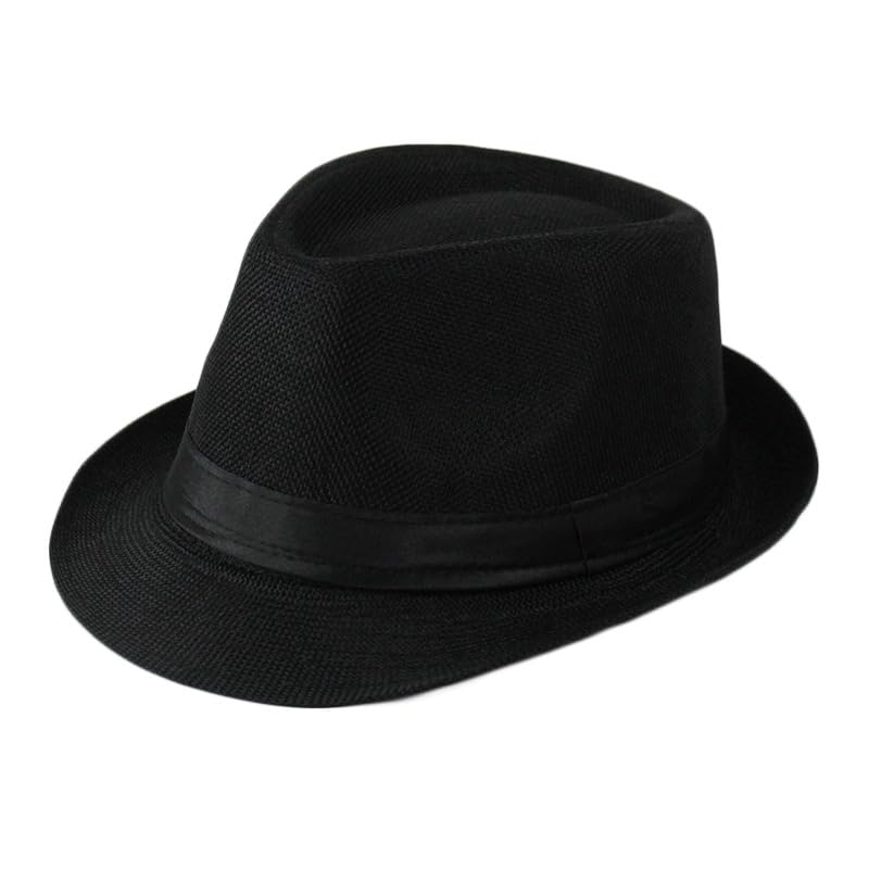Cuban Fedora Sun Hats Men with Adjustable Strap Short Brim 1920s Unisex Party Costume Hats Black