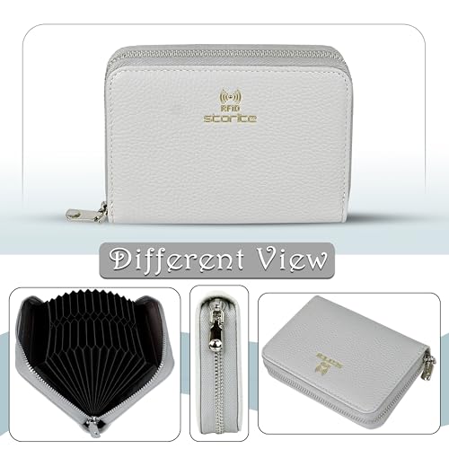 Image of Storite 24 Slots RFID Blocking Women's Wallet | PU Leather Card Holder Organizer | with Zipper Coin & Cash Pocket | Compact Travel Purse for Girls & Ladies (Grey - 14 x 10 x 2.7 Cm)