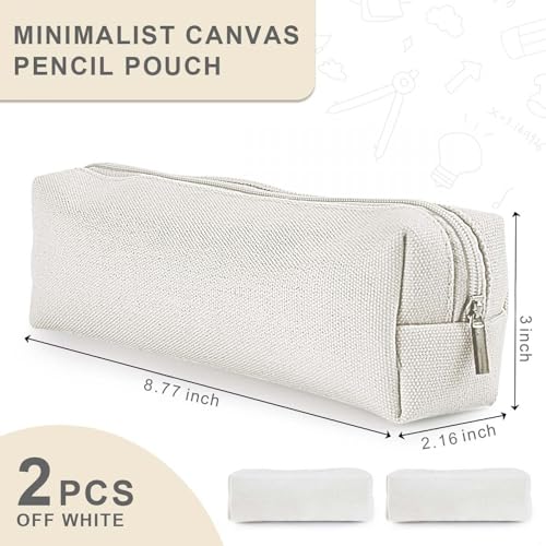 Image of SenseYo 2 Pack Cute Pencil Case Bag with Smooth Zipper Small Canvas Pen Pouch Storage Organizer for Stationery Cosmetics Electronics Classroom Office Travel (Beige)
