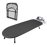 Omuachip Small Ironing Board with Iron Rest, Tabletop Ironing Board, Metal Mesh Panel with Cotton Cover, Foldable Mini Iron Board for Small Space, 32 x 12IN (Black)
