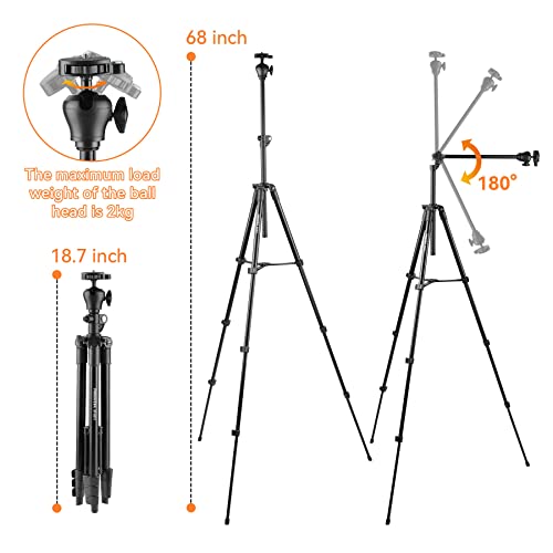 Phosnova 68" Cell Phone Tripod,Overhead Camera Tripod Stand With Remote,360° Rotation Horizontal Extendable Arm Iphone Stand For Recording/Webcam #TOP1