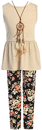 Image of 3 Pieces Top Legging Necklace Holiday Fall Winter Girls Pant Set 4-14