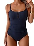 B2prity One Piece Swimsuit for Women Tummy Control Retro Bathing Suit Button Up Slimming Swimwear