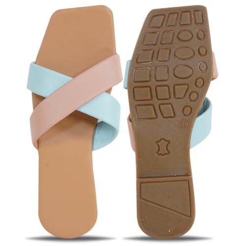 Image of TIGER COLLECTIONS Women's Flat Cross Strap Slippers | Comfortable Open Toe Casual Slip-On Sandals | Lightweight Anti-Skid Daily Wear Fashion Flats for Women & Girls