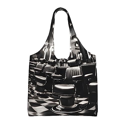Sac fourre-tout Barber Shop en toile monochrome noir pour femme et mère