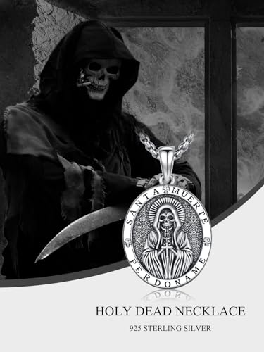 925 Sterling Silver Womens Amulet Necklace Santa Muerte/Triple Moon Goddess/Witch Knot/Skull Cowboy Pendant for Women Men Christmas Jewelry Gift3