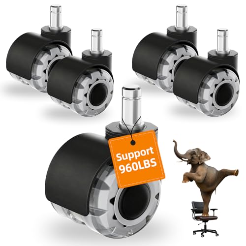 2'' Office Chair Wheels, Heavy Duty Desk Chair Caster Wheels Replacement, Mute Rubber Rotating Chair Wheels for Hardwood, Floors, Carpet, Universal Fit 11x22 mm, Set of 5(PlateCasters4)