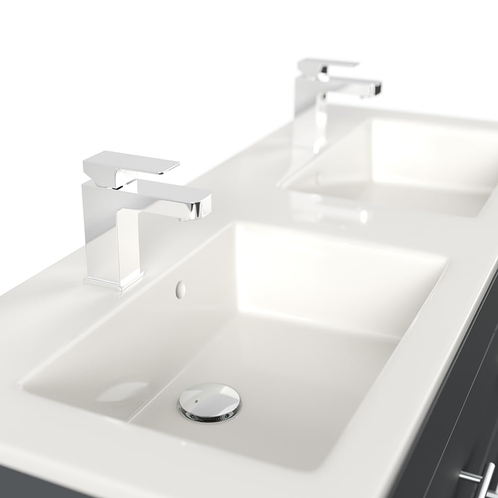 Lomadox Badezimmermöbel Badmöbel Set 4-teilig, Doppel-Waschtisch Waschplatz 120cm breit mit Doppel-Waschbecken, Schrank, Hochschrank und LED Spiegel, in grau