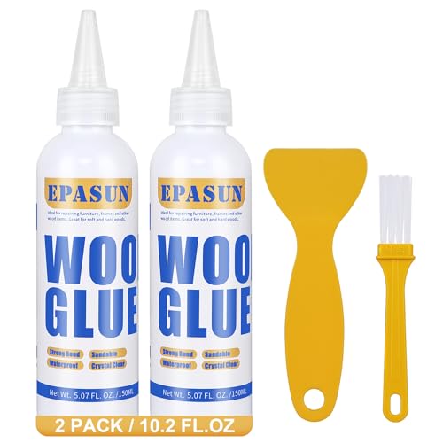 EPASUN Wood Glue, 150ml x 2 Wood Glue with Brush & Spatula for