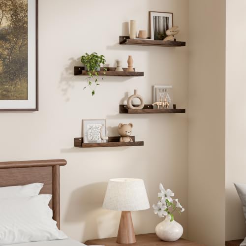 Image of upsimples 4 Pcs 15 inch Acrylic Shelves for Wall Decor and Display, Walnut