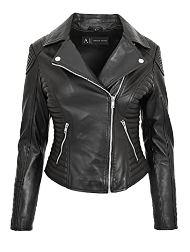 Veste de motard Bella en cuir souple femme fini le blouson rigide coupe 38