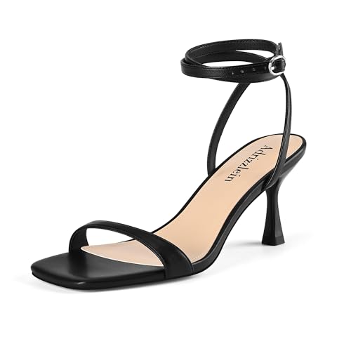 Adrizzlein Kitten Heels for Women Strappy Heels Square Open Toe Lace up Heeled Sandals Ankle Wrap Strap Pumps Dress Party Shoes2