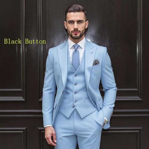 3 Piece Suit Men Big and Tall Slim Fit Mens Suits for Wedding Formal Prom Two Button Peak Blazer Vest Pants Sets4