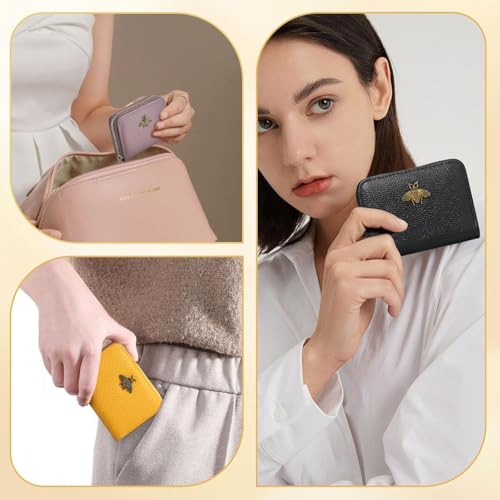 Small Genuine Leather Wallet for Women RFID Blocking Accordion Zipper Card Case Red (Red)2