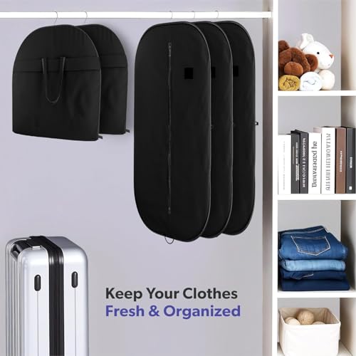 Image of Non Woven Blazer Cover with Zip | Hanging Coat Bags for Jacket, Saree, Shirt, Garments Clothes | Unisex Dress Wardrobe Organizer Folding Suit Covers, Black | Pack of 12