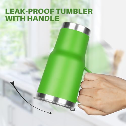 Image of 20 oz Tumbler with Handle, Stainless Steel Insulated Tumbler with Lid and Straw, Double Wall Vacuum Coffee Mug Tumbler, Insulated Coffee Thermal Cup for Cold and Hot (Bright Green, 20, ounces)