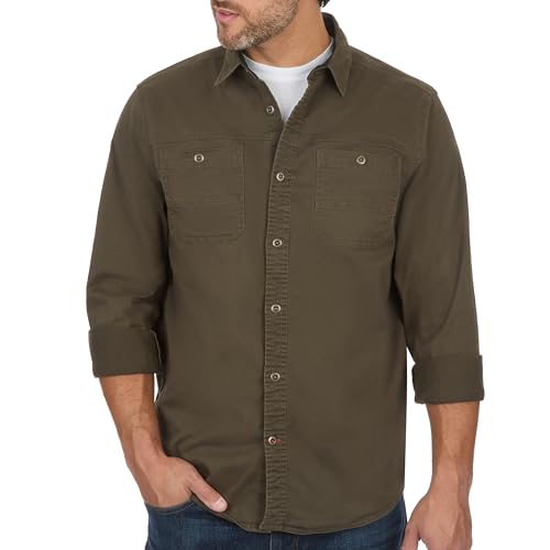 Coleman Men's Stretch Twill Workwear Long Sleeve Button-Down Shirt with Metal Buttons