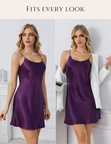 Image of THXSILK Women's Silk Nightgown, 100% Real 19 Momme Mulberry Silk Sleepwear Round Neck Spaghetti Strap Chemise Nightdress