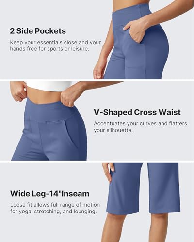 Image of G4Free Capri Pants for Women 14 inch Knee Length Wide Leg Yoga Capris Dressy Casual Summer Crop Pants with Pockets