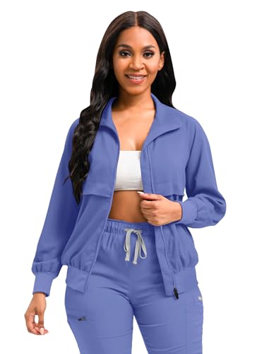 Scrubspro Scrub Jackets long Sleeve Medical Scrub Jackets for Women Zip Front (Ceil, M)
